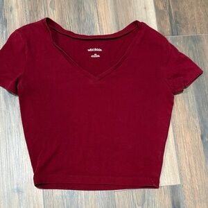 wild fable Burgundy V-Neck Short Sleeve Crop Top xs